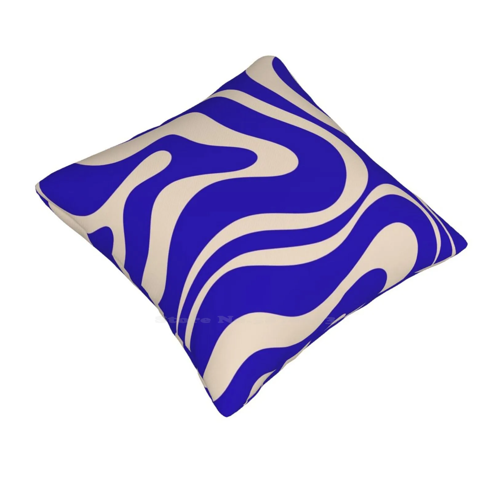 Retro Modern Liquid Swirl Abstract Pattern Square In Cobalt Blue And Beige Soft Comfortable Pillowcase Abstract Pattern Retro