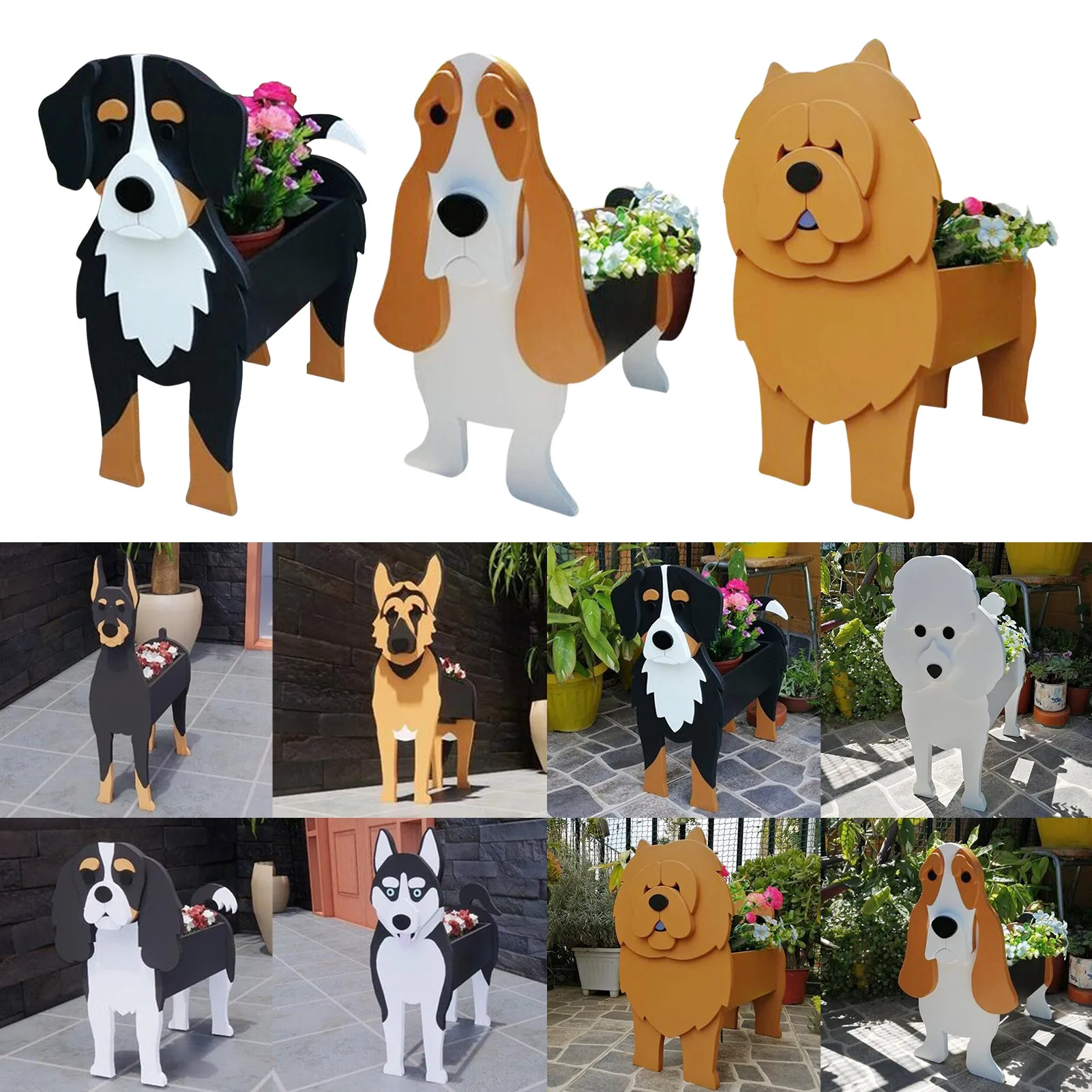 

Garden Flower Pot Dog Planter Pot Schnauzer Bulldog Poodle Corgi Yorkshire Garden Pots DIY PVC Flower Planter Garden Home Decor