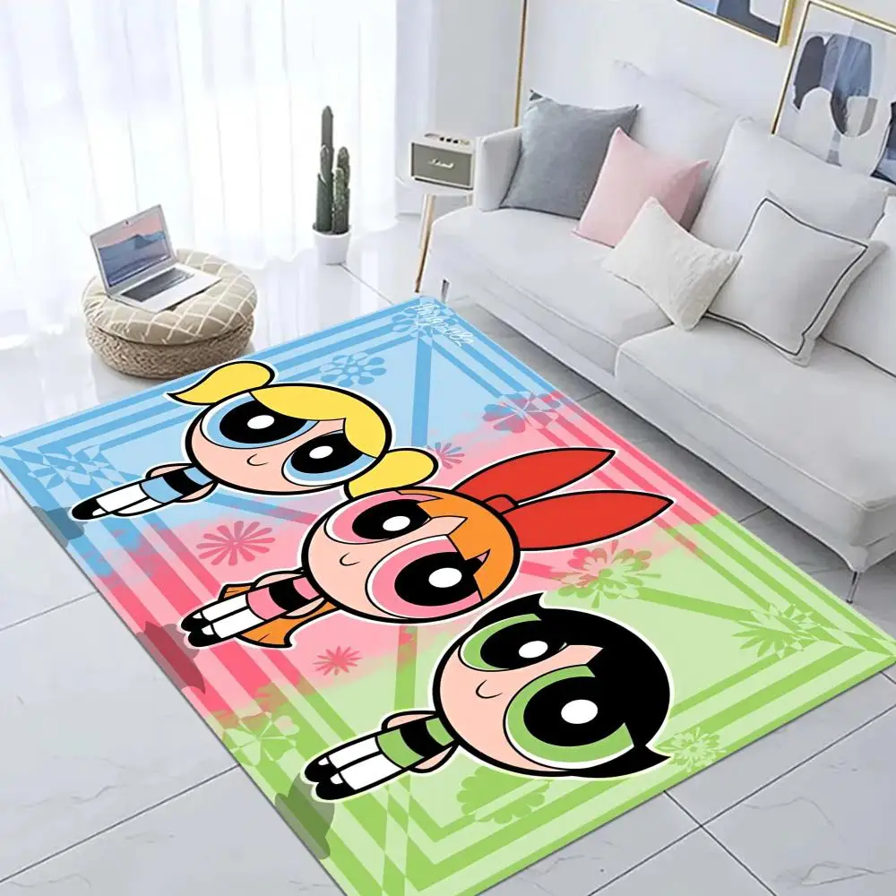 P-Powerpuff-GirlS Floor Mat Bathroom Mat Kids Room Bedroom Decoration Balcony Anti-Slip Doormat Living Room Welcome Rug