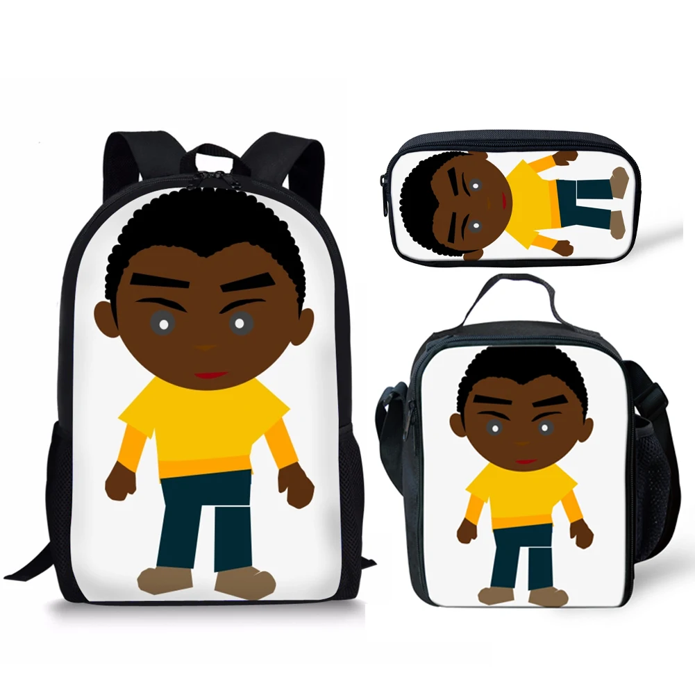 Classic Popular Novelty African Black Boys 3D Print 3pcs/Set pupil School Bags Laptop Daypack Backpack Lunch bag Pencil Case