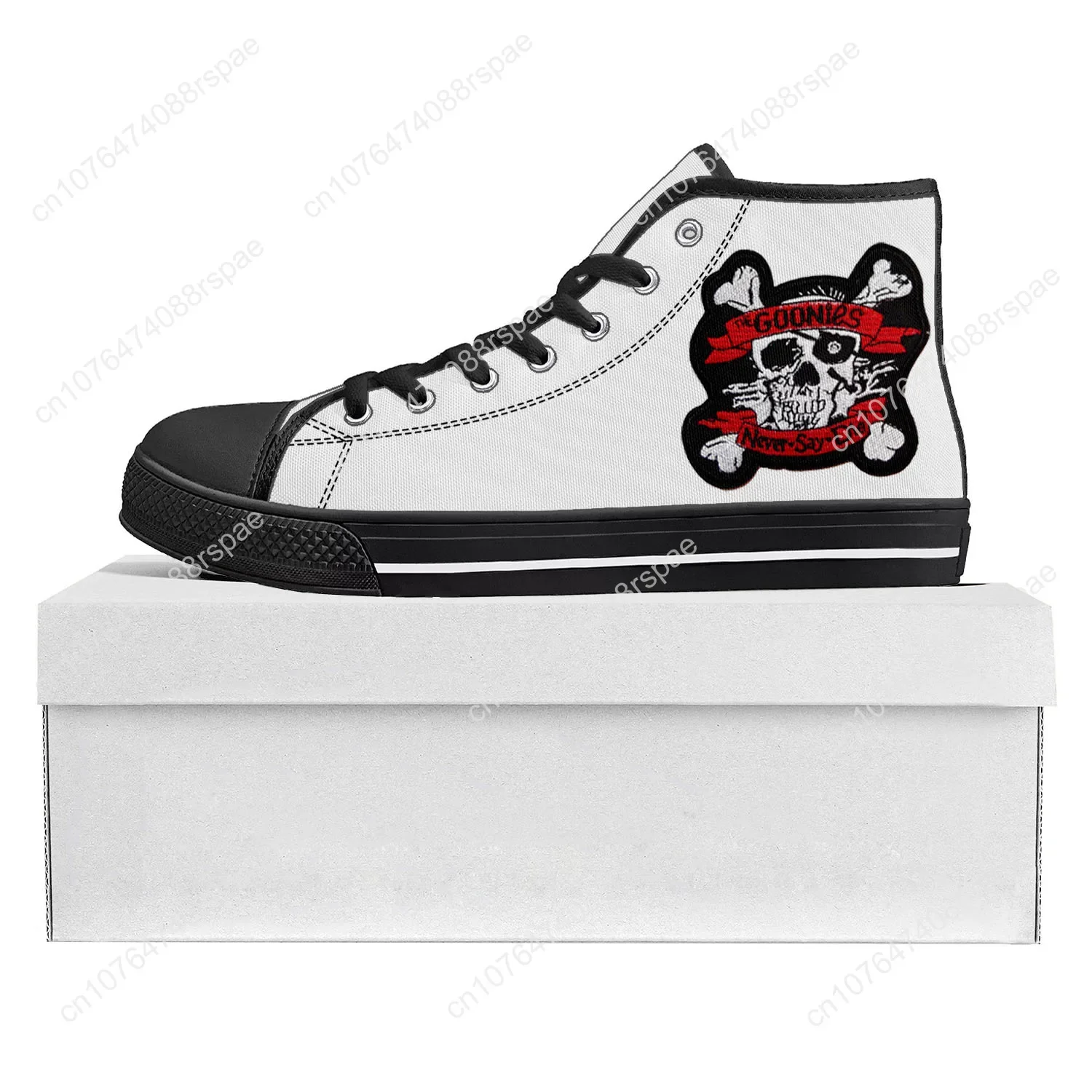 Goonies Never Say Die Skull Pirate Rock High Top Sneakers di alta qualità uomo donna adolescente Sneaker di tela coppia scarpa personalizzata