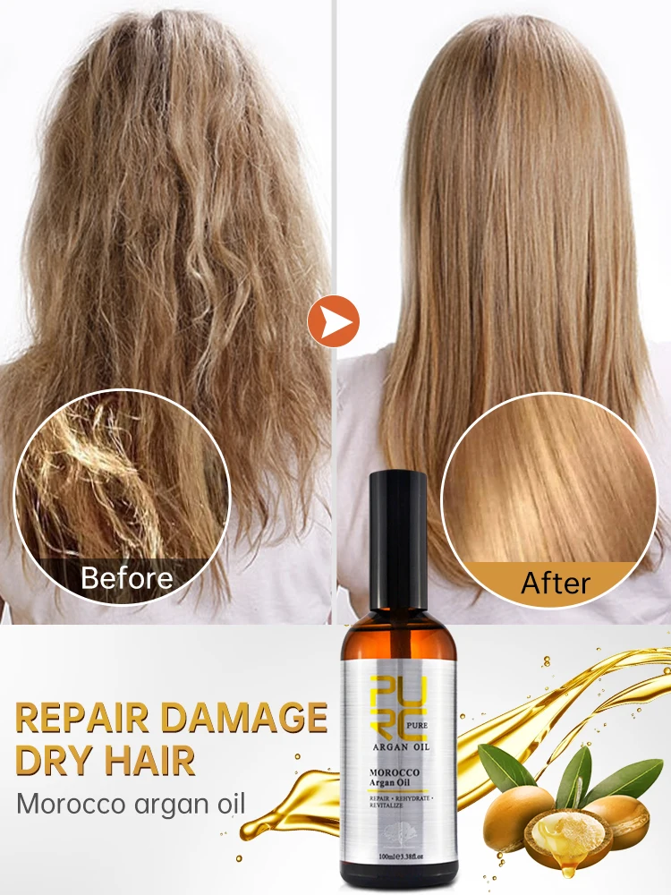 PURC Morocco Argan Oil Smoothing Hair Treatment Repair Damaged Frizz Hair Care Products for Women 100ml