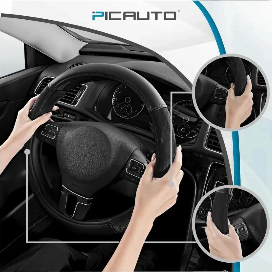 غطاء عجلة القيادة الحرير الحبوب الجلود عجلة توجيه سيارة حامي قبضة مريحة العالمي 14.515.5 بوصة المضادة للانزلاق التوجيه #4