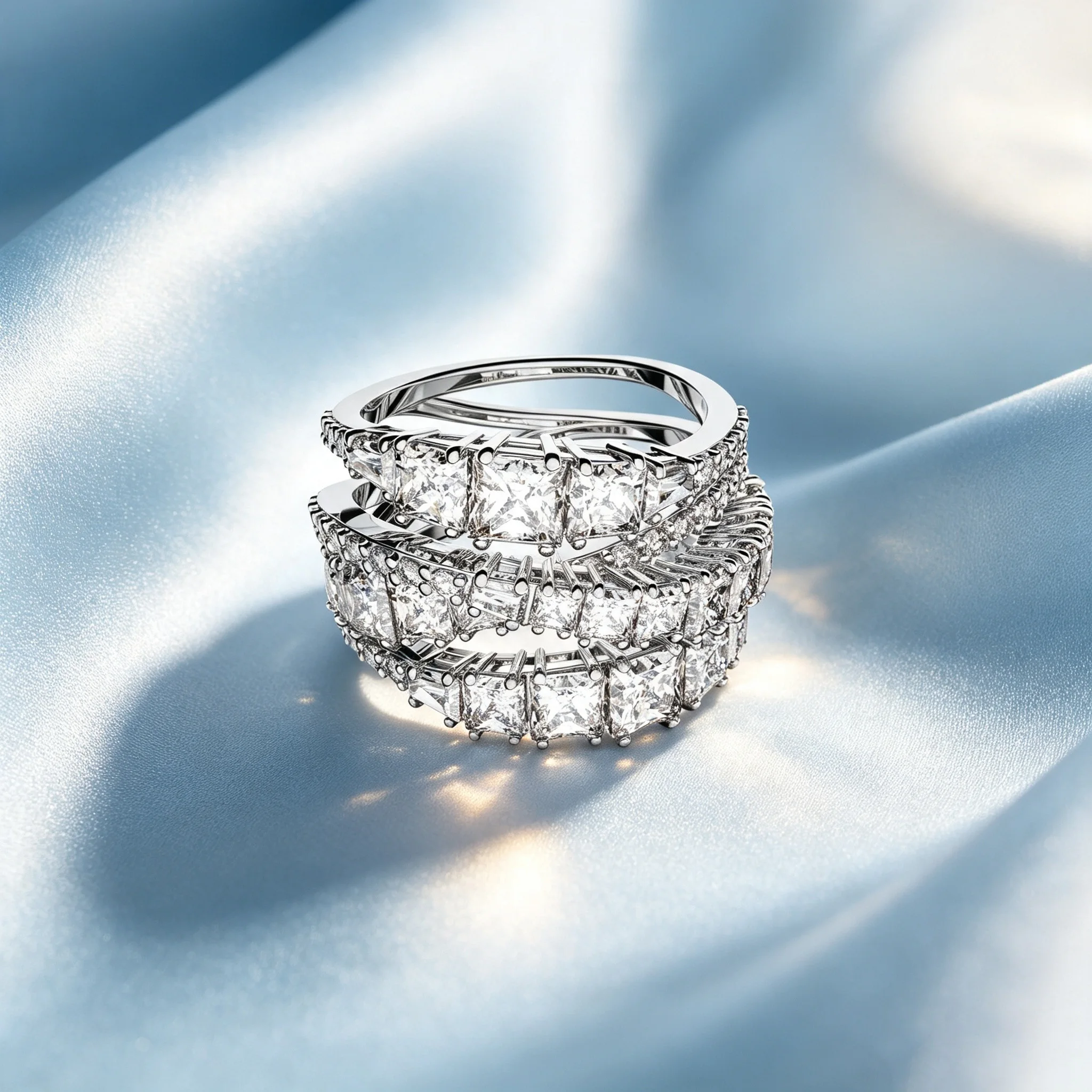 Women's Multilayer Stackable Open CZ Butterfly Floral Ring