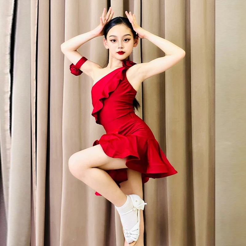 

2024 Summer New Children's Latin Dance Dress Girls' High end Training Costume Children's Ballroom Dance Training Clothing XH338