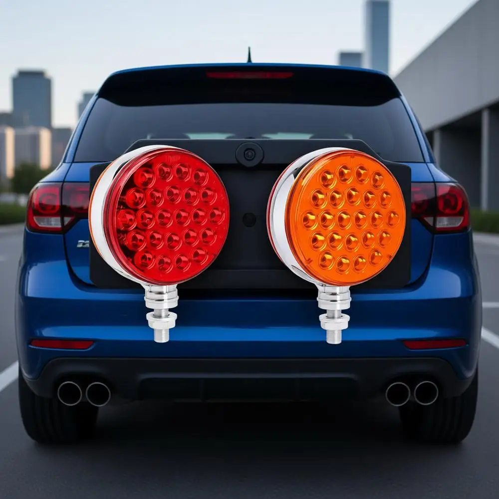 

2 шт. 4-дюймовые круглые двухцветные (янтарно-красные) светодиодные фонари на стойке с креплением на шпильке, стоп-сигналы, указатели поворота, задние габаритные огни для прицепов