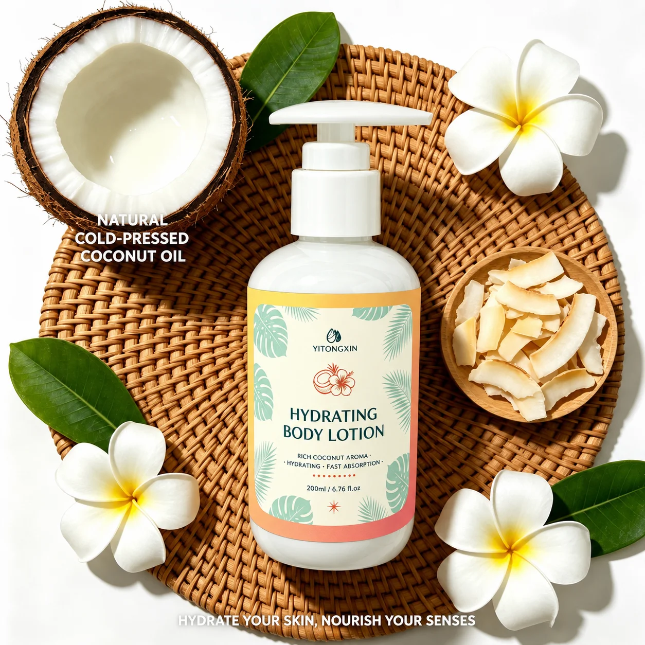 200ml Coconut Body Lotion Cold-Pressed Lightweight Fast-Absorbing Summer All Skin