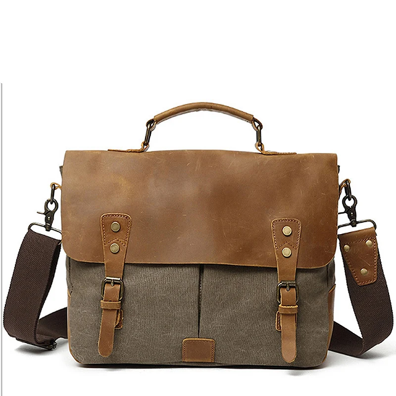 Bolso de hombro Vintage para hombre y mujer, maletín de lona para ordenador portátil de negocios, bolso de mensajero para el trabajo