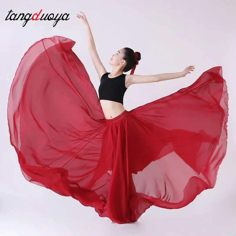 الأطفال الرقص نصف تنورة أداء زي الشيفون 720 درجة الفتيات تنورة الرقص الصينية الكلاسيكية ممارسة الرقص تنورة #4