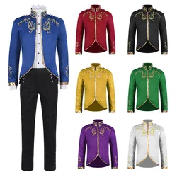 2024 New White Halloween Standing Collar Fashion Jacket for Men,Purple Medieval Court Prince Gold Embroidered Suit Sport Jackets