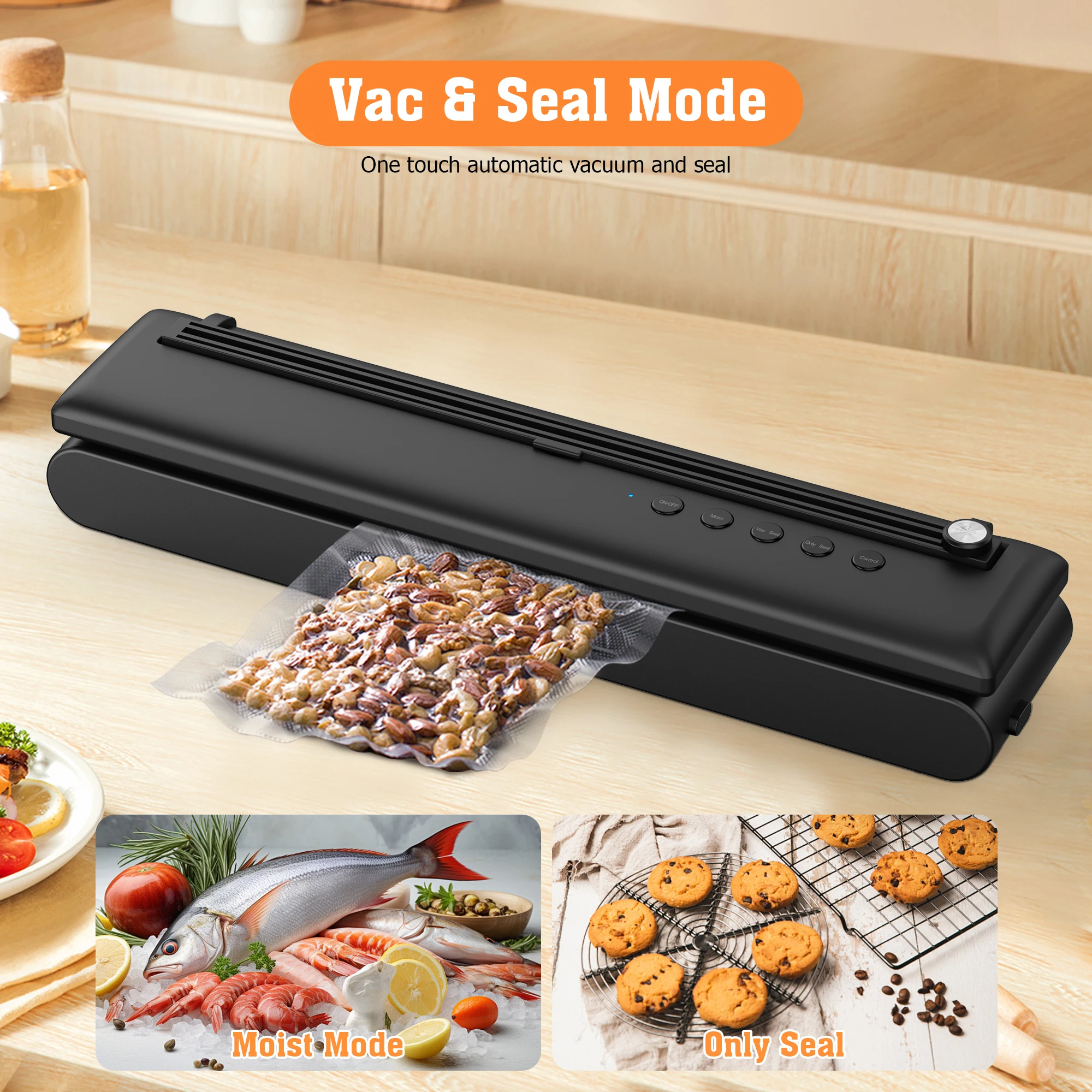 High Quality Custom Compact Kitchen Vacuum Sealer Machine Professional Home Easy Use Automatic Vacuum Food Sealer With Cutter