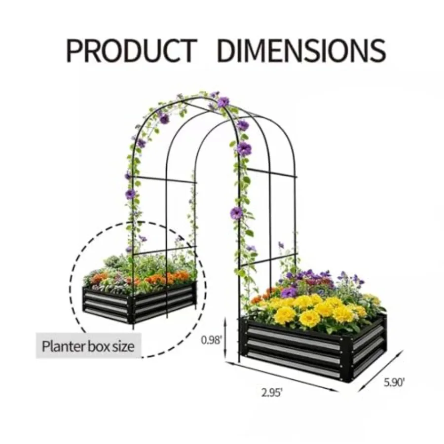 Galvanized Raised Garden Bed with Arched Trellis - Metal Raised Planter Flower Beds, Planter Box, Large Weather-Resistant Desig