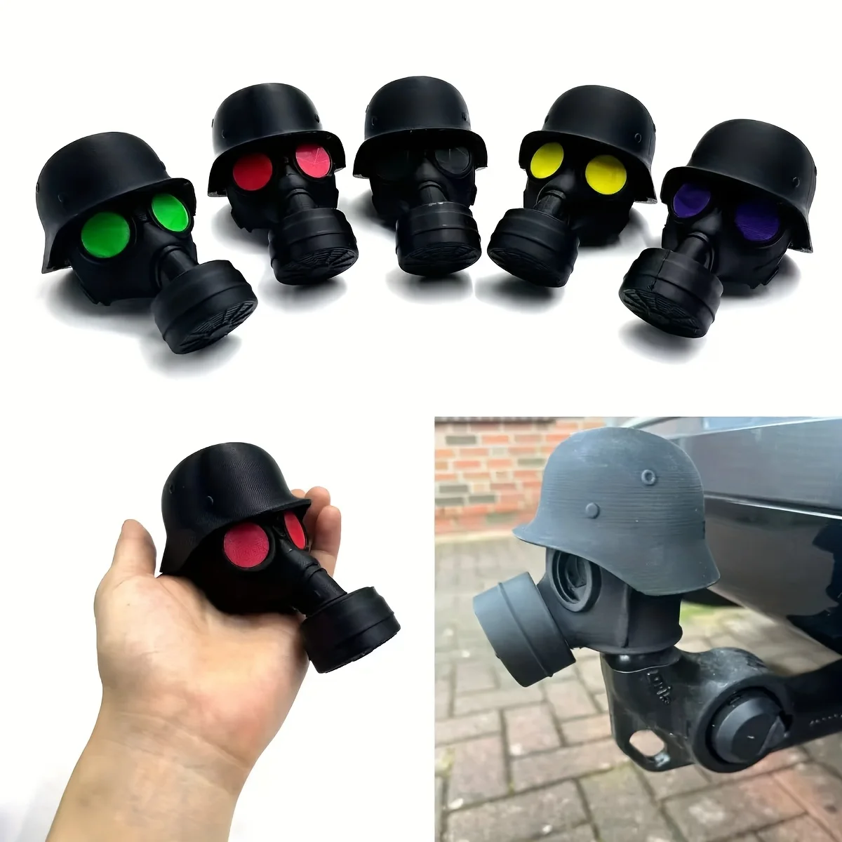 Trailer Hitch Cover With Durable Steel Helmet And Gas Mask 3D Printed Trailer Hitch Ball Cover Prevent Receiver Tube From Rustin