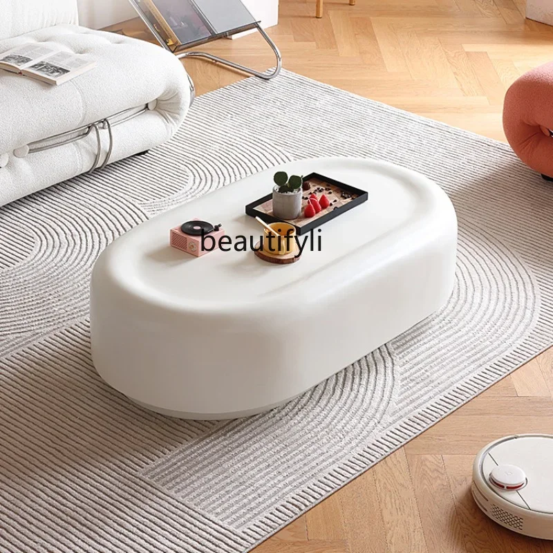 

R1 Кремовый стиль Мыльница Чайный столик Бесшумная гостиная Ins Art Овальный стеклянный стальной чайный столик Журнальный столик для гостиной