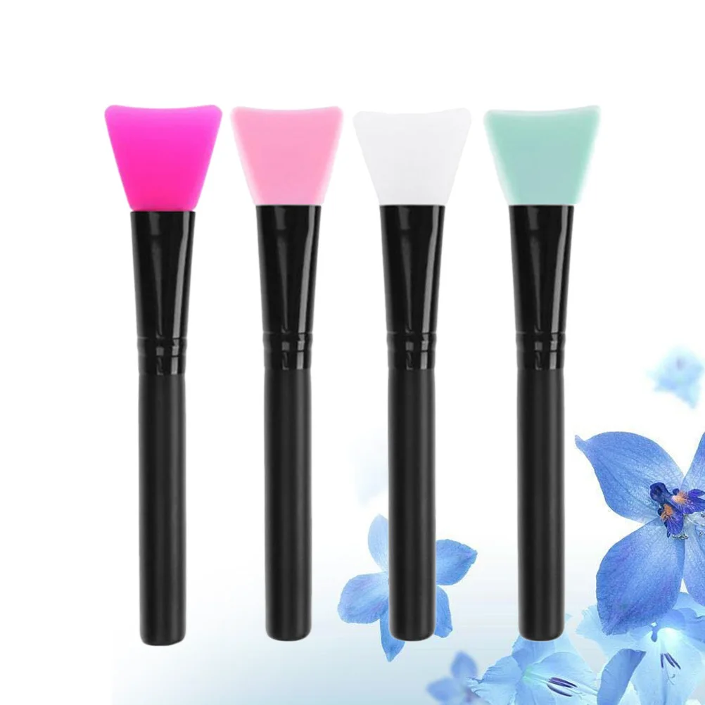 4 Uds. Cepillo Facial de silicona, máscara de cabeza plana, mango de plástico negro, máscara Facial reutilizable, herramienta aplicadora de mantequilla corporal de barro para sensible