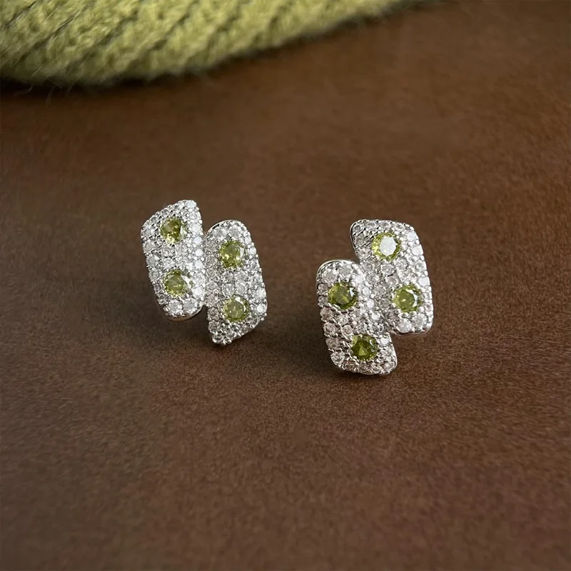 

Elegant Versatile Silver Needle Earrings Micro Pave Zircon Geometric Fashion Office Stud Jewelry