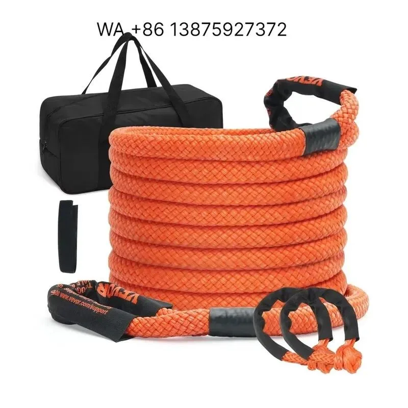 Cuerda de remolque de nailon 66 Wmwmnu para recuperación cinética, 9 m x 25 mm, color naranja, con bolsa de transporte, grillete flexible y kit de herramientas de emergencia para la recuperación de vehículos.