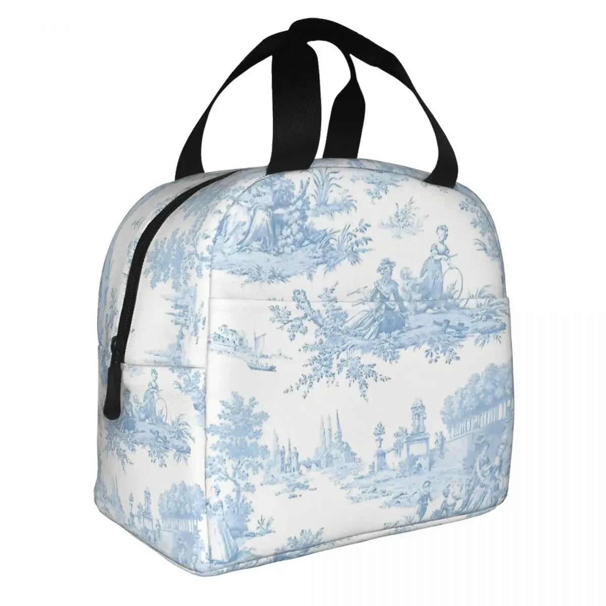 Blue Classic French Landscape Insulated Lunch Bags Cooler Bag Meal Container Toile De Jouy Portable Tote Lunch Box Food Handbags