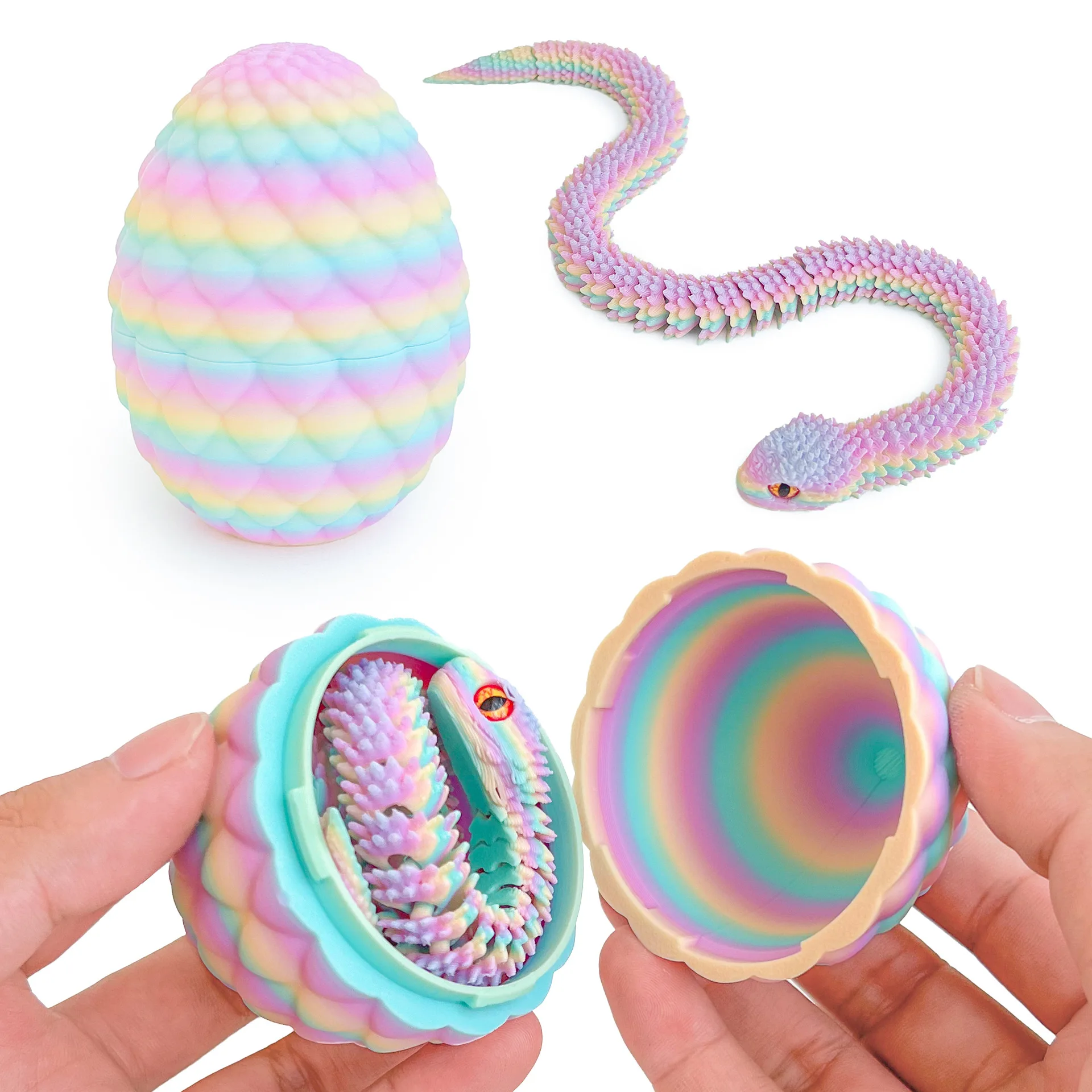 

3D Printed Snake Egg Set Realistic Snake Statue Movable Joint Fidget Toys Simulation Desk Decoration Ornament Animal Model Gift