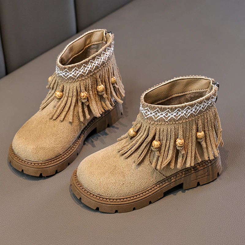 

Детские ботильоны с кисточками в стиле ретро, новые зимние повседневные хлопковые ботинки на платформе для малышей для девочек, модные детские школьные ботинки на молнии