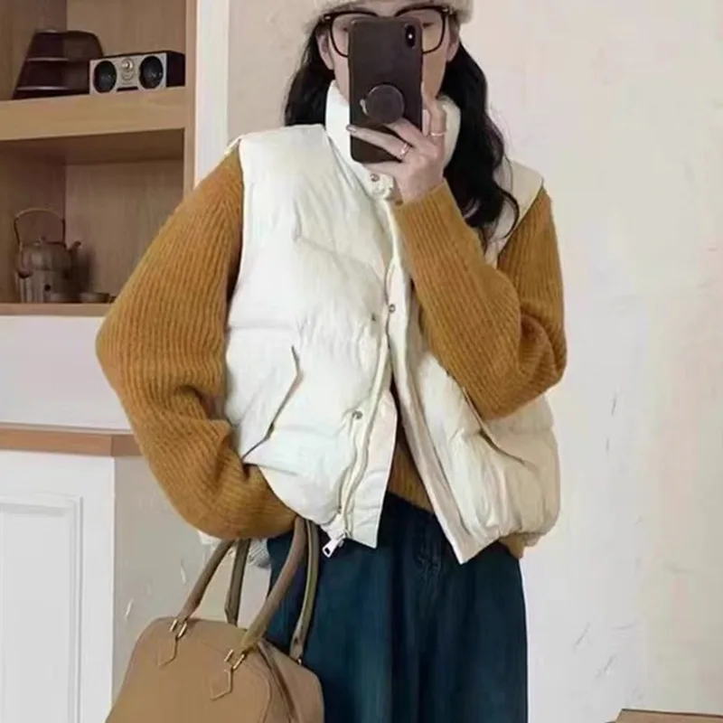 الشتاء الخريف بطة أسفل سترة المرأة قصيرة أكمام سترة منفوخة امرأة صدرية ملابس خارجية عصرية chaqueta de mujer VT-367 #4