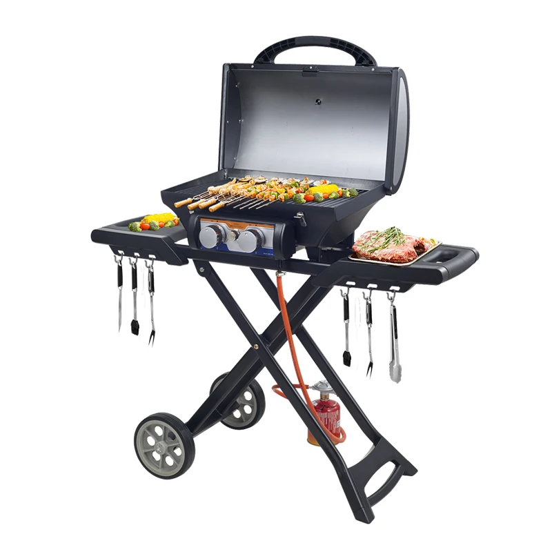 HS-380 Portable Folding 2-Burner Gas BBQ Grill for Outdoor Camping-Wholesale
