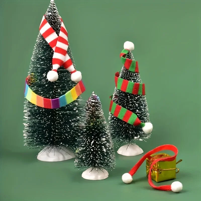 Mini bufandas navideñas: diseño clásico rojo, verde con copo de nieve blanco, poliéster, perfecto para decoración de árboles navideños y manualidades DIY