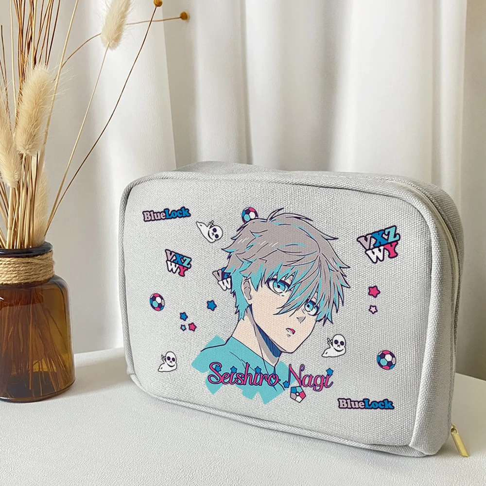 BLUE LOCK Canvas Pencil Bag Stationery Box Large Capacity Storage Bag Anime Make Up Cosmetic Bag