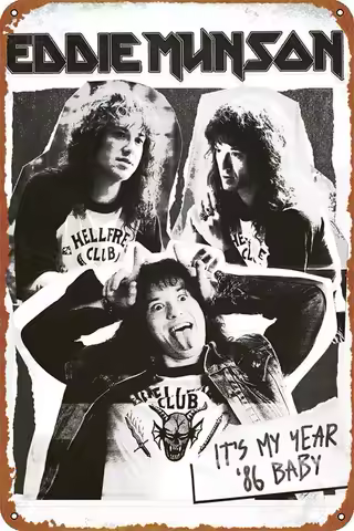 SADKLFVF Eddie Munson Poster Retro Funny Metal Sign 8x12 Inches Aluminum Wall Decor For Cafes Home Doors Gardens Bars Restaurant