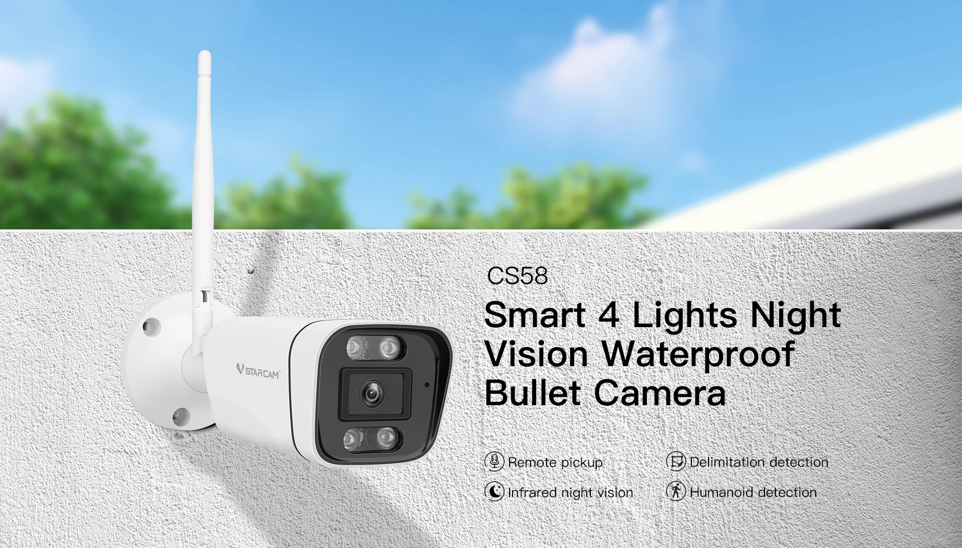 Vstarcam CS58 3MP 1296P Wireless  WIFI IP Bullet Camera Support NVR  AI Humanoid Smoke Alarm Home Security CCTV Baby Monitor