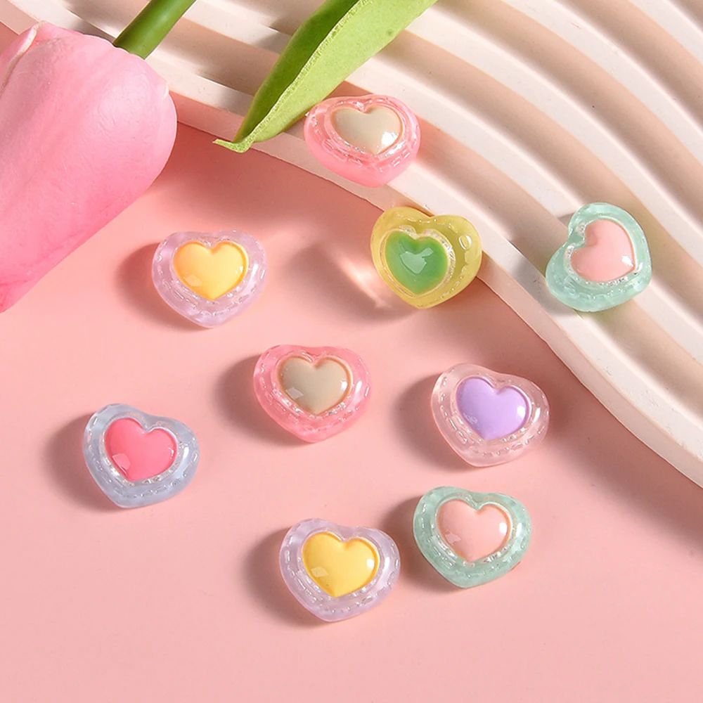 10PCS Clear Double Layered Heart Resin Flat Back Cabochons For Hairpin Scrapbooking DIY Jewelry Craft Decoration Accessories