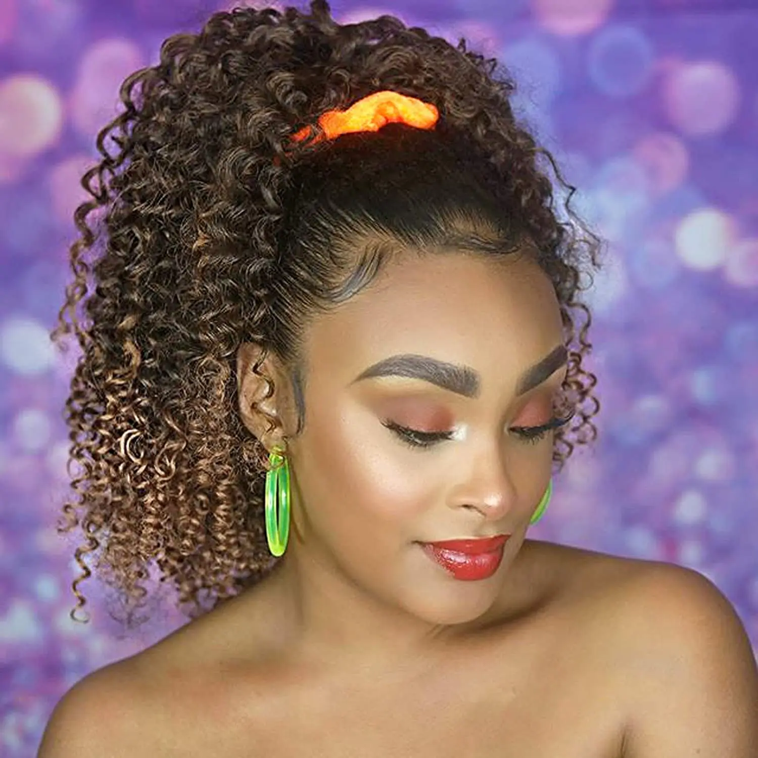 Afro Kinky Curly Ponytail Synthetic Drawstring Chignon Bun Hairpiece For Women Updo Clip in Hair Puff Extension Golden Beauty