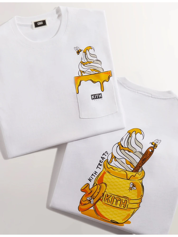 Kith Treats Honey Summer New Ice Cream Print Loose round Neck T-Shirt Men's Short Sleeve Casual Cotton Top Streetwear