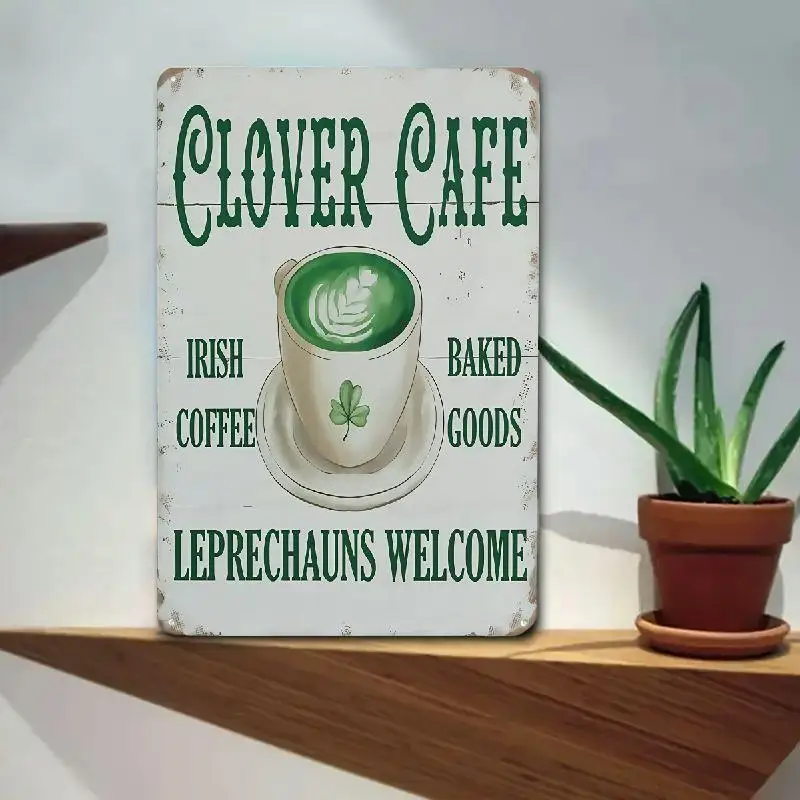 

Металлическая вывеска «Кафе клевера» ко Дню Святого Патрика 12x8 дюймов — винтажное настенное искусство с ирландской тематикой и дизайном «Irish Coffee», идеально подходит для