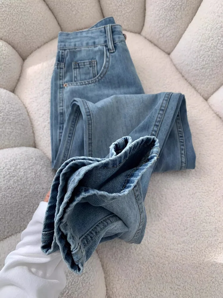 plus Size Fce Lined Thi Denim Jeans Women Winter Loose Wide Leg High Waist Straight Cut Casual Trousers Comfortable Fit