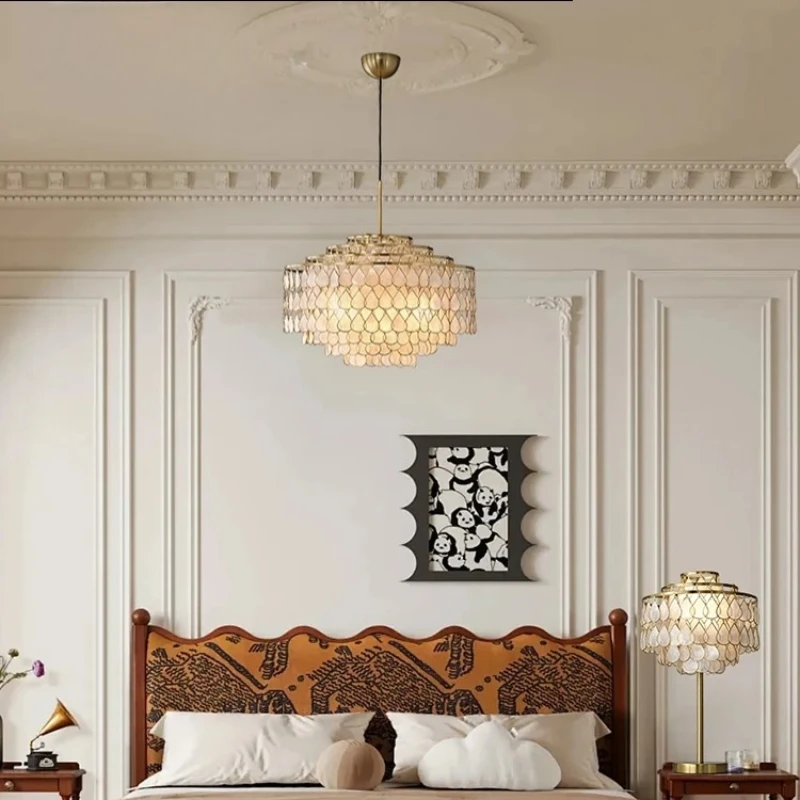 الفرنسية الفاخرة النحاس LED الثريا خمر الدمعة شكل قذيفة قلادة ضوء غرفة المعيشة دراسة مطعم غرفة نوم مصباح معلق #5