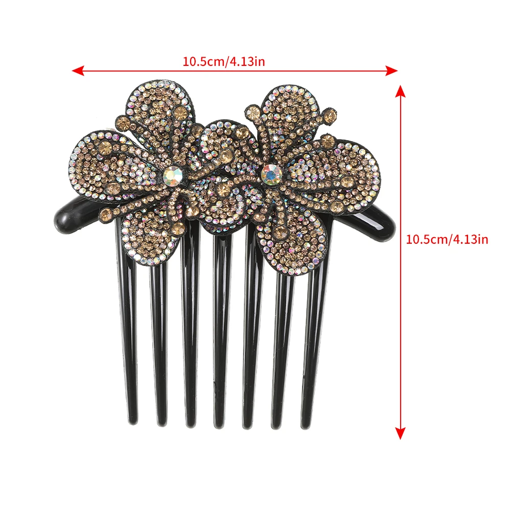 Women Crystal Flower Hair Combs Clip Shiny Rhinestone Hairpin Hair Updo Bun Clip Holding Toosl Ponytail Hair Accessories