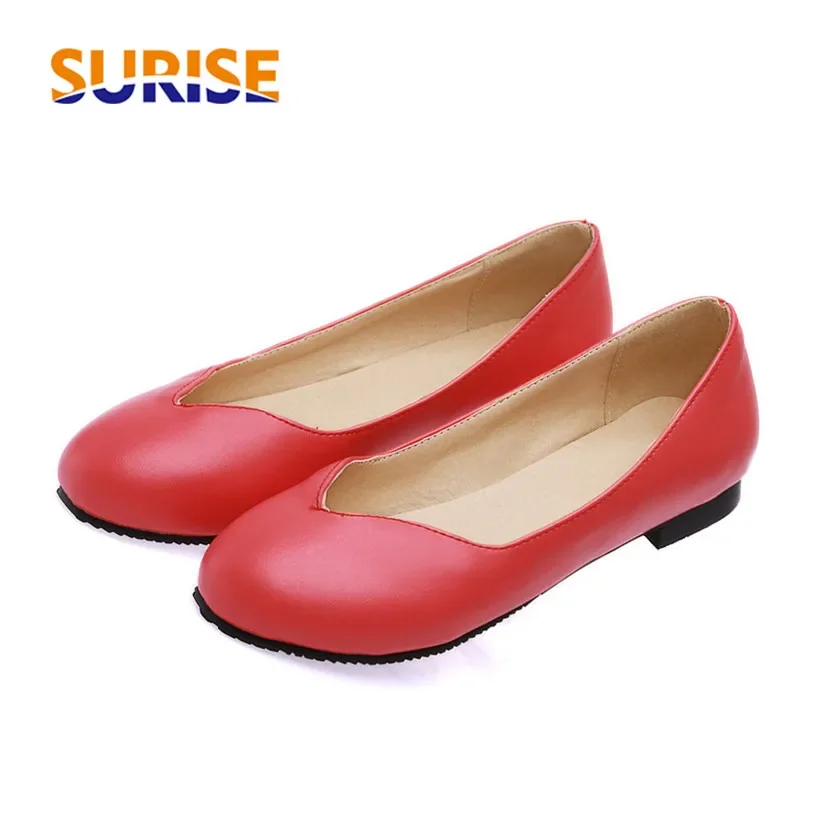 Plus Size Spring Summer Women Flats Beige Red Black Round Toe Pumps Casual Office Party Dress Lady Slip-on Cute V-cut Boat Shoes