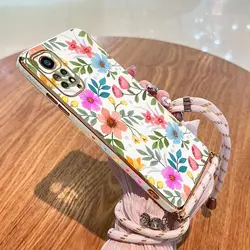 Color Flower Lanyard Plating Phone Case For Xiaomi Redmi Note 11 Pro Plus 12Pro Plus 11 11S 10 Pro 12 9S 8 Pro Cover
