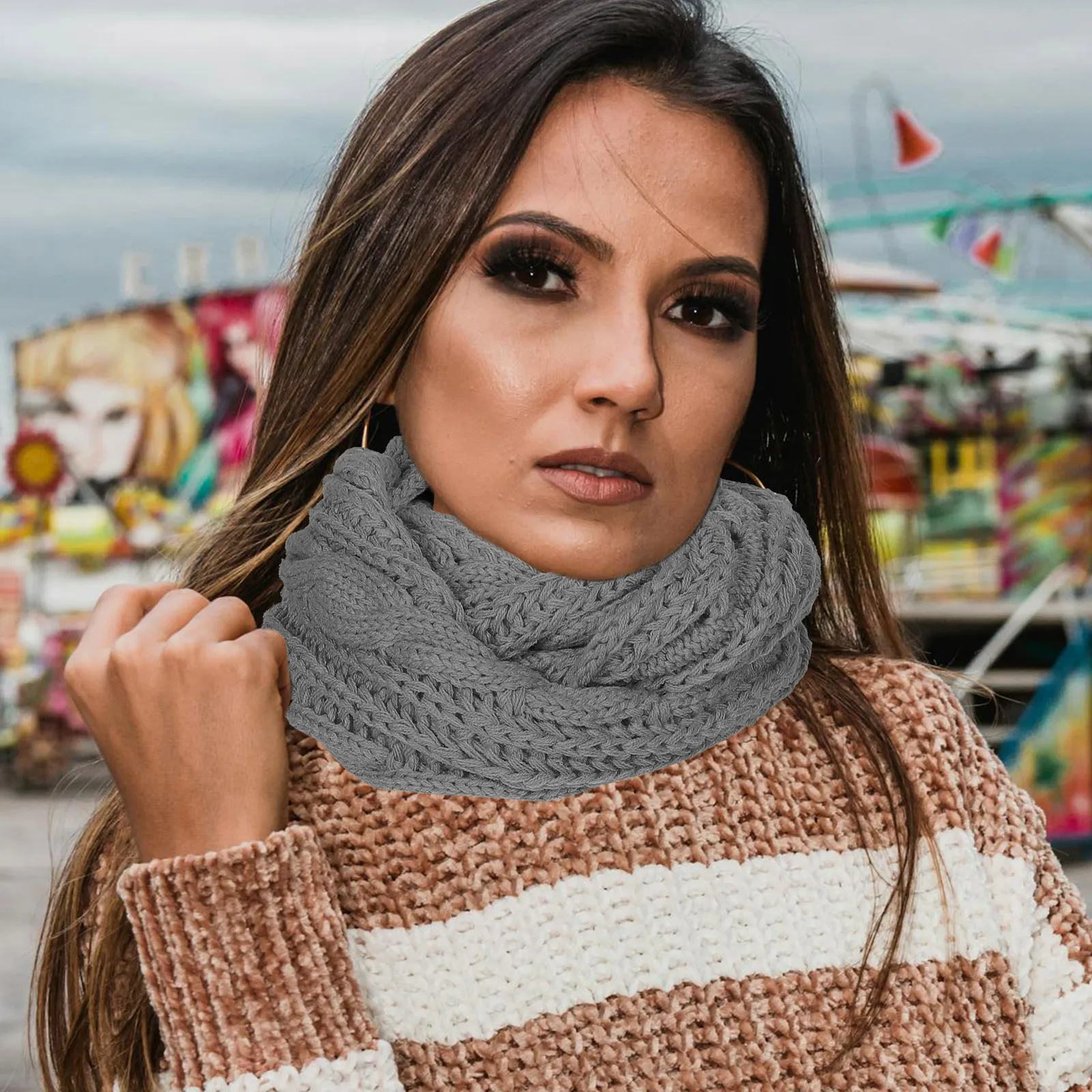 

2pcs Winter Warmer Windproof Cold Weather Scarf Circle Neck Collar For Hiking Outdoor Gaiter Warm Neck Scarf