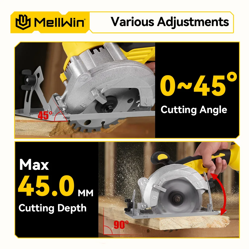 MELLWIN 5 Zoll bürstenlose elektrische Kreissäge Akku-Mehrwinkelsäge Holzbearbeitungs-Elektrowerkzeug-Set für Makita 18 V Akku-Pin – Detail 10