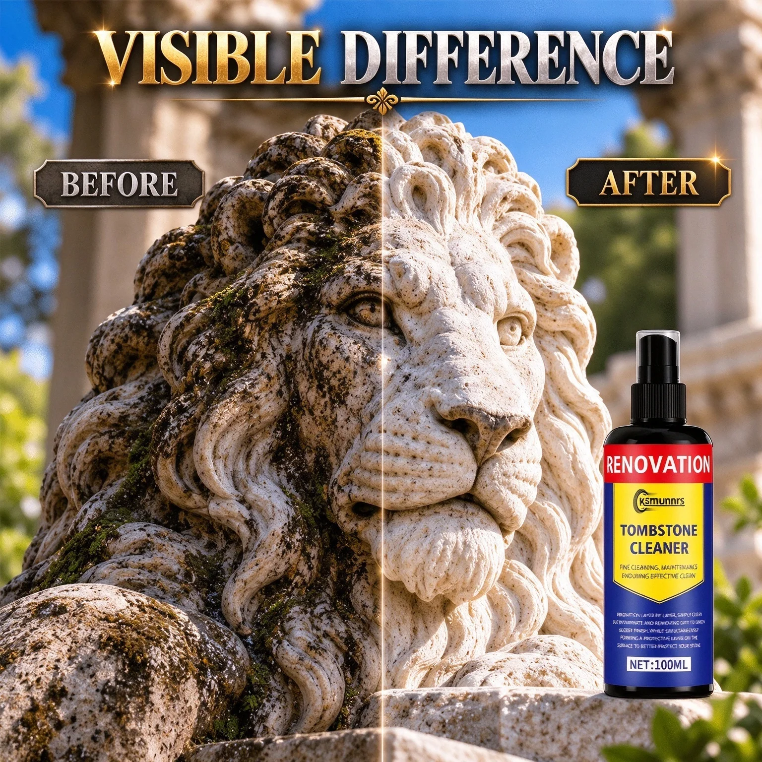 Stone Cleaner, Quickly Restoring Original Stone Color, Suitable for Memorial Stones, Tombstones, Statues, And Other Items,