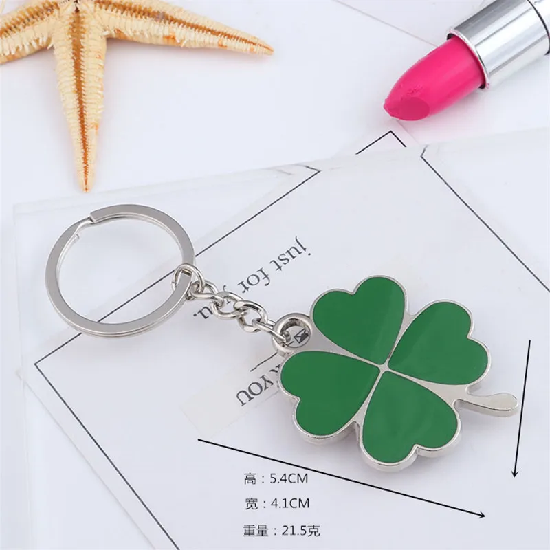 Clover Keychain Four Leaf Clover Glass Ball Double Side Pendant Metal Keyring Lucky Jewelry Gift for Men Dropshipping