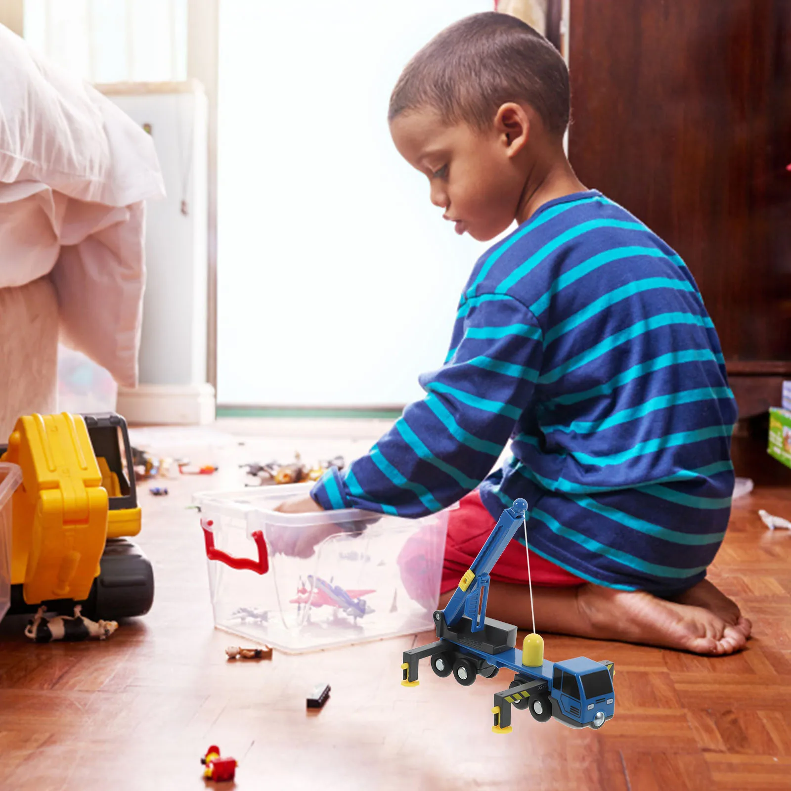 Kunststof grote kraanwagen 360° °   Roterende telescopische armheffer Techniekvoertuig Minikraanwagen Bouwauto zonder afstandsbediening