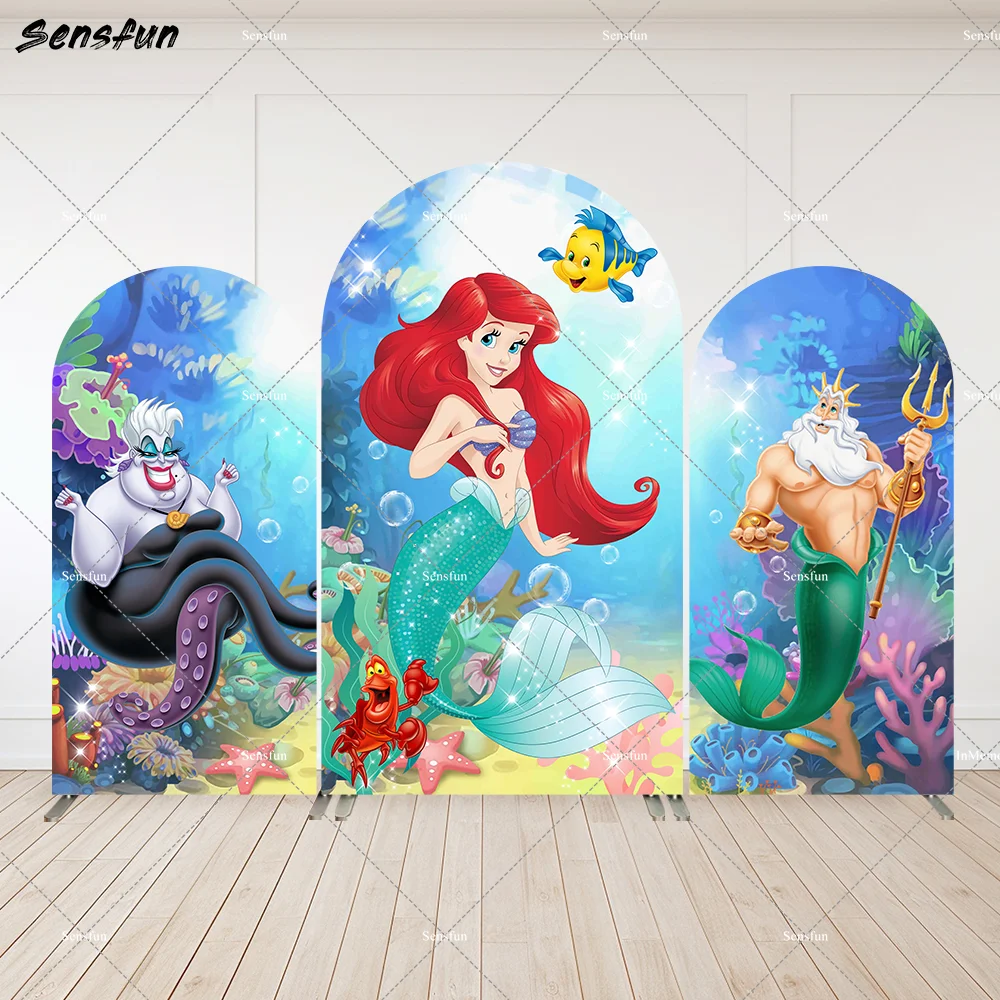 

Disney Little Mermaid Birthday Arch Wall Backdrop Under the Sea Corals Princess Girls Baby Shower Background Arched Cover 2-Side