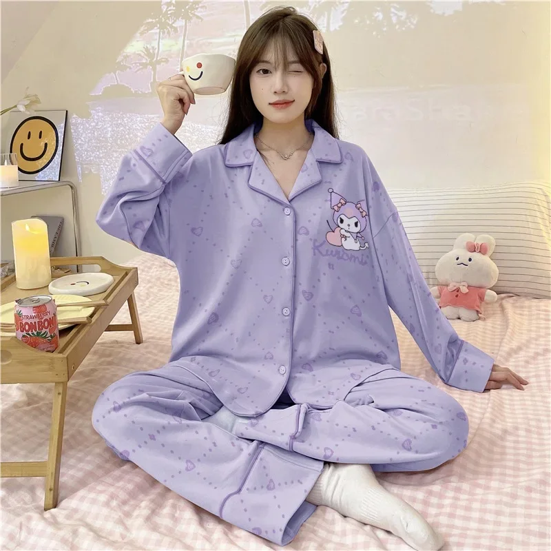 Sanrio Hello Kitty autumn new women\'s pajamas long-sleeved cotton suit cartoon cute Kulomi loungewear