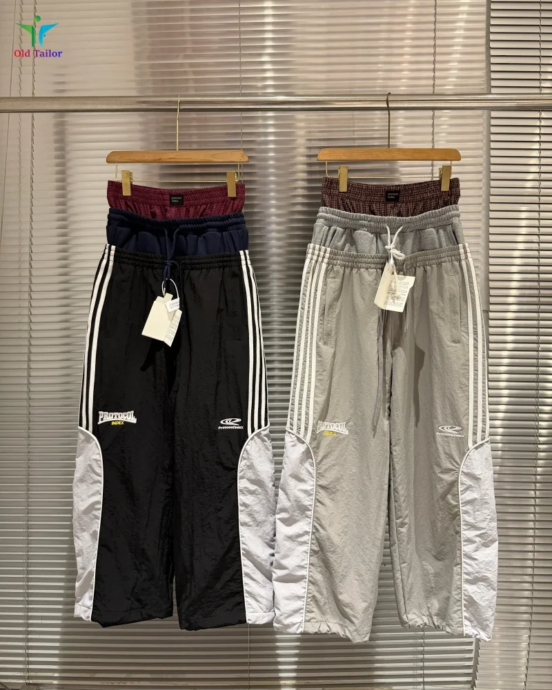 

Fashion Protocol Index Streetwear Patchwork Triple-Waist Nylon Relaxed Fit Athletic Striped Long Pants Casual Sweatpants