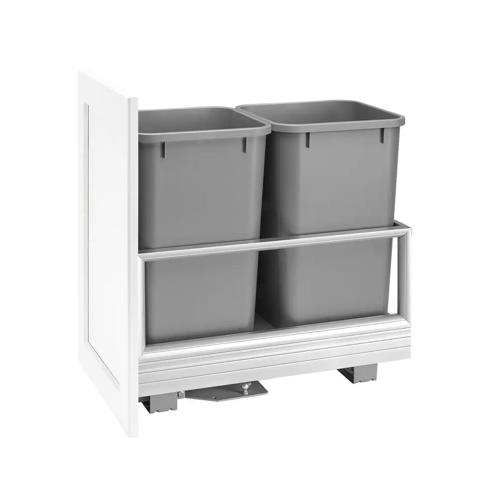 

Double 27 Quart Pull Out Trash Can for Base Kitchen Cabinets, Storage Garage Bin on Wire Basket with Soft Close, Silver, 514915
