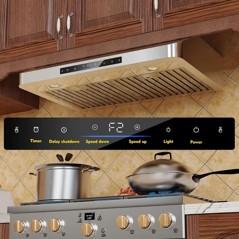 Under Cabinet Range Hood 30 Inch,900 CFM Stainless Steel with 4 Speed Exhaust Fan Gesture Sensing/Touch/Remote Control