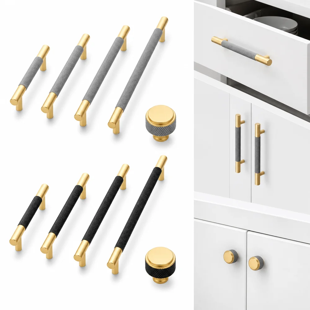 Stylish Gold Color Furniture Handle Long Pull Aluminum Alloy Cabinet Handles DIY Friendly Knurled Cabinet Pulls Cupboards